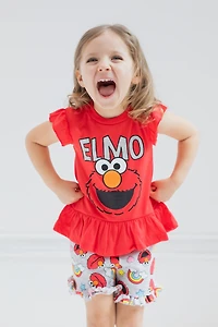 Sesame Street Toddler Girls Elmo Peplum T-Shirt and French Terry Shorts Outfit Set