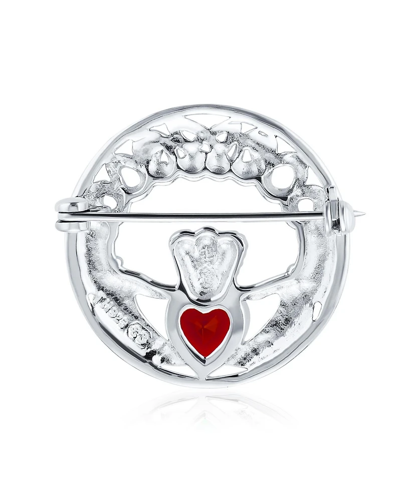 Bling Jewelry Traditional Irish Celtic Claddagh Brooche Pin with Red Heart Cz Sterling Silver