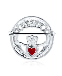 Bling Jewelry Traditional Irish Celtic Claddagh Brooche Pin with Red Heart Cz Sterling Silver