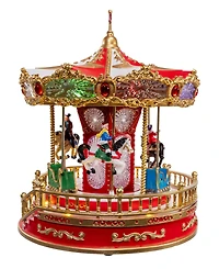 Kurt Adler 11.1-Inch Battery Operated Led Lighted Musical Santa Carousel with Motion Table Piece