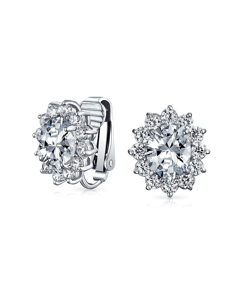 Bling Jewelry Style Fashion Oval Crown Halo Statement Bracelet Matching Clip On Earrings Jewelry Set Silver Plated
