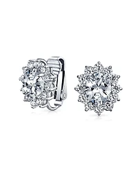 Bling Jewelry Style Fashion Oval Crown Halo Statement Bracelet Matching Clip On Earrings Jewelry Set Silver Plated