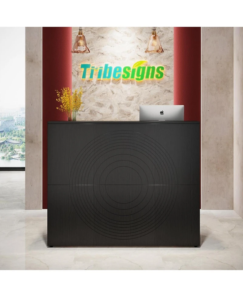 Tribesigns Reception Desk with Counter, Modern Front Desk Reception Room Table with Cable Grommet, 47 inch Retail Counter for Checkout, Lobby, Beauty