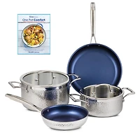Blue Jean Chef -Piece Stainless Steel Cookware Set, Hammered Finish, Tri-Ply Construction Clad Cookware, Nonstick Induction