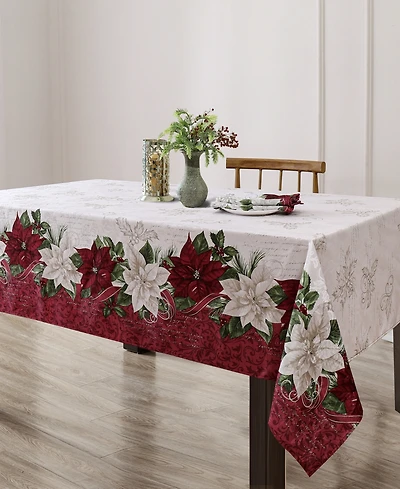 Elrene Clarette Poinsettia Holiday Fabric Rectangle Tablecloth, 102"x 60"