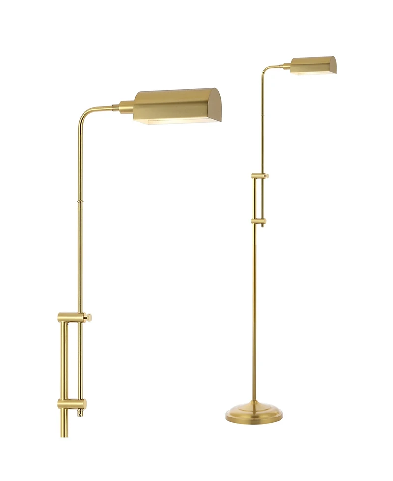 Jonathan Y Zinnia 63" Industrial Minimalist Height-Adjustable Iron Pharmacy Led Floor Lamp, Brass Gold