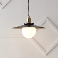 Jonathan Y Hadley 14.5" 1-Light Scandinavian Farmhouse Iron/Frosted Glass Led Pendant, Oil Rubbed Bronze/Brass Gold