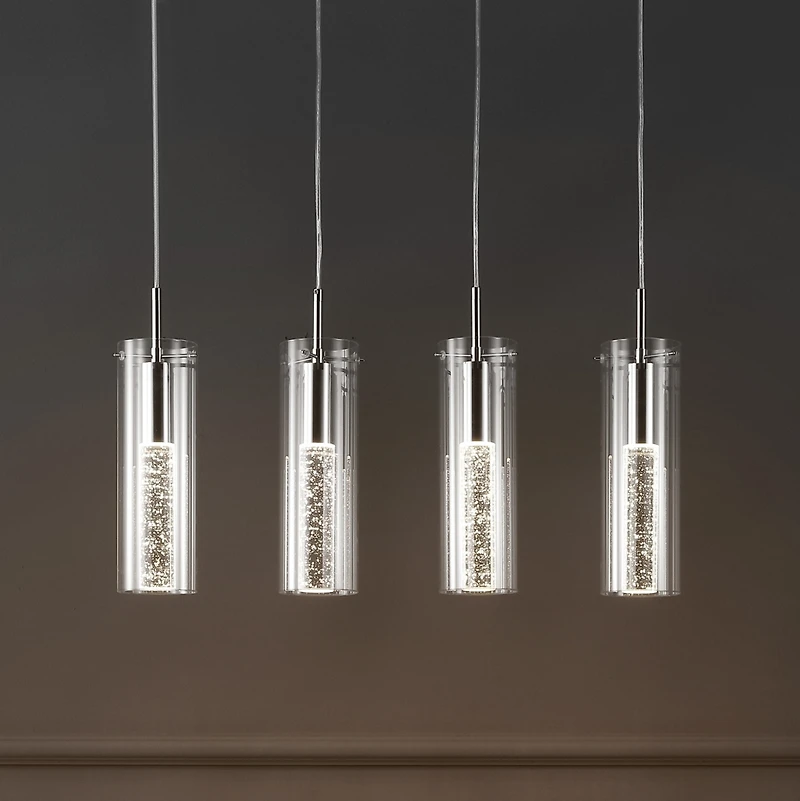 Jonathan Y Mium 29.5" 4-Light Modern Style Iron/Crystal/Glass Integrated Led Linear Pendant, Chrome