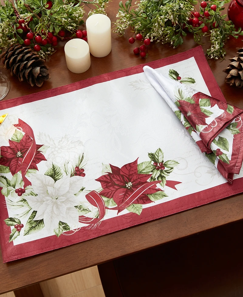 Elrene Clarette Poinsettia Holiday Fabric Napkins 17"x 17", Set of 4