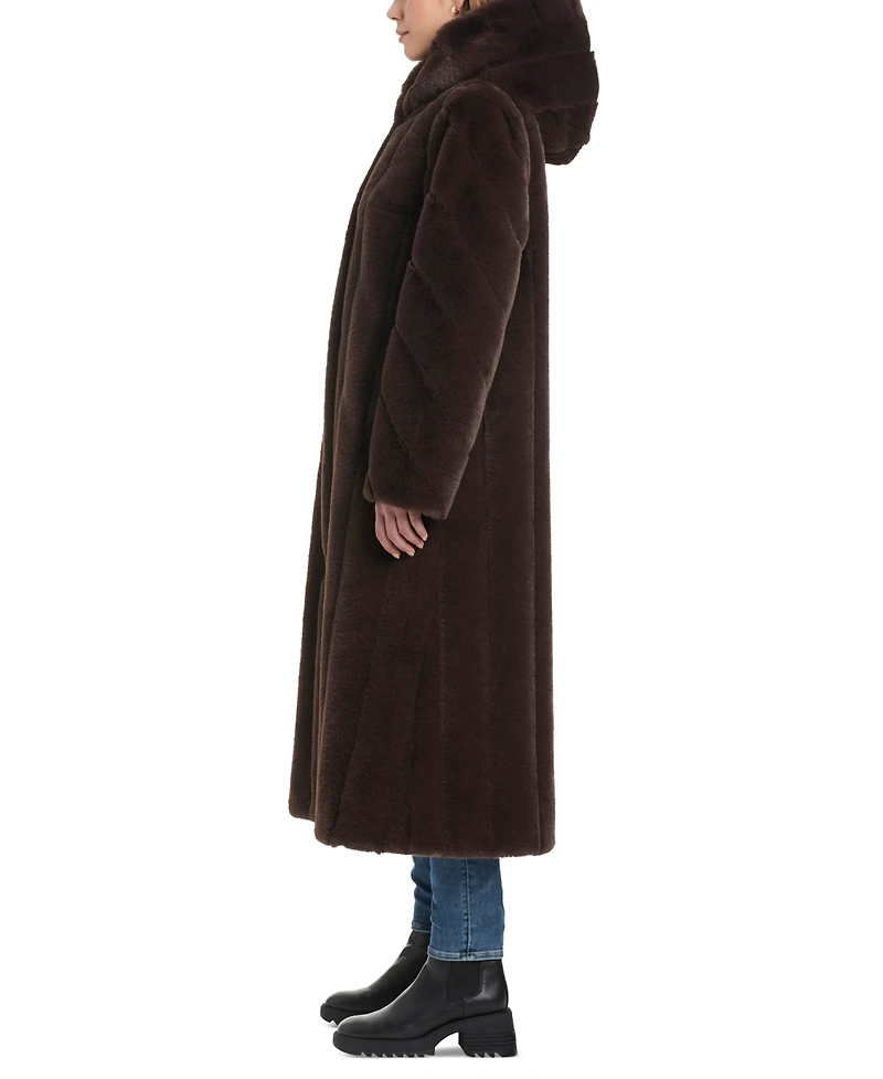 Jones New York Women's Hooded Faux-Fur Maxi Coat
