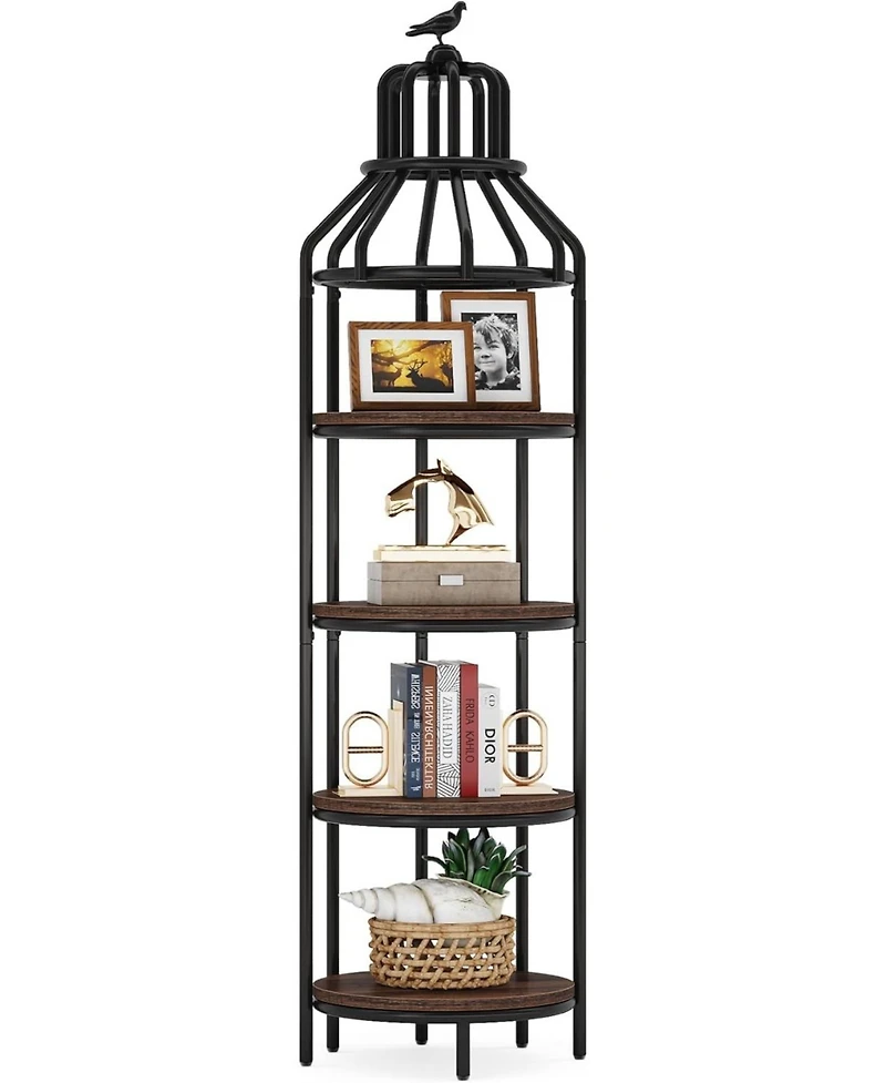Tribesigns 4-Tier Narrow Tall Bookshelf, Rustic Small Bookcase Corner Book Shelf, Freestanding Display Shelves for Living Room, Home Office, Kitchen