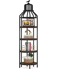 Tribesigns 4-Tier Narrow Tall Bookshelf, Rustic Small Bookcase Corner Book Shelf, Freestanding Display Shelves for Living Room, Home Office, Kitchen
