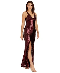 Dress the Population Women's Iris Sequined Side-Slit Gown