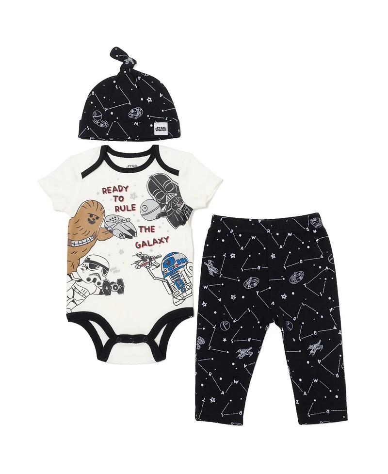 Starwars Baby Boys Star Wars The Mandalorian Baby Bodysuit Pants and Hat 3 Piece Outfit Set Newborn to