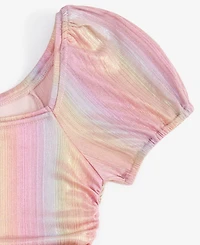 With Jules Big Girls Ruched Square-Neck Mesh Dress