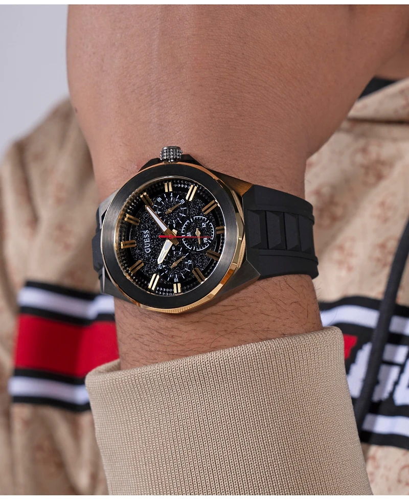 Guess Men's Multi-Function Black Silicone Watch 46mm