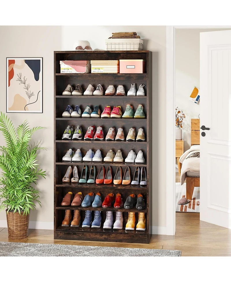 Tribesigns Tall Shoe Cabinet, 9 Tiers, Holds 40-45 Pairs, Heavy-Duty Wood Freestanding Shoe Storage