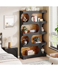 Tribesigns 71" Tall Bookcase, 4-Tier S-Shaped Bookshelf, Wood Decorative Storage Shelving, Modern Freestanding Display Shelves, Large Library Book She