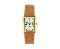 Peugeot Women's Tank Watch Roman Dial Brown Leather Strap