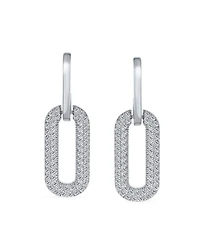 Bling Jewelry Geometric Vertical U Rectangle Inside Out Micro Pave Cz Dangling Chain Link Paperclip Earrings Gold Plated