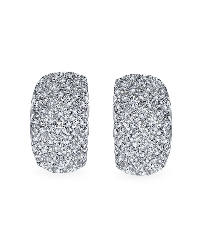 Bling Jewelry Fashion Pave Encrusted Crystal Wide Half Dome Clip On Earrings For Non Pierced Ears Yellow Gold Plated
