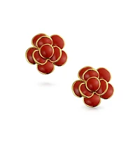 Bling Jewelry Retro Enamel Rose Flower Clip On Earrings Button Style For Non Pierced Ears Gold Plated Brass