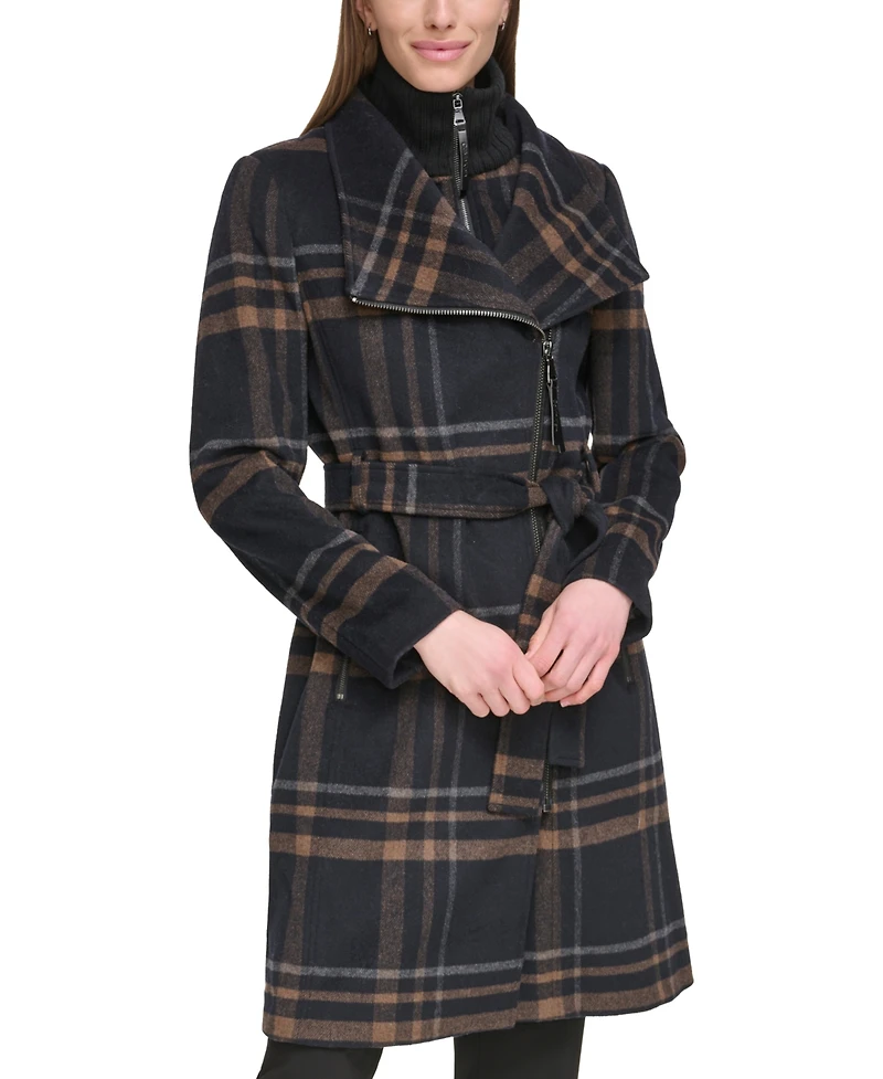 Calvin Klein Womens Wool Blend Belted Wrap Coat