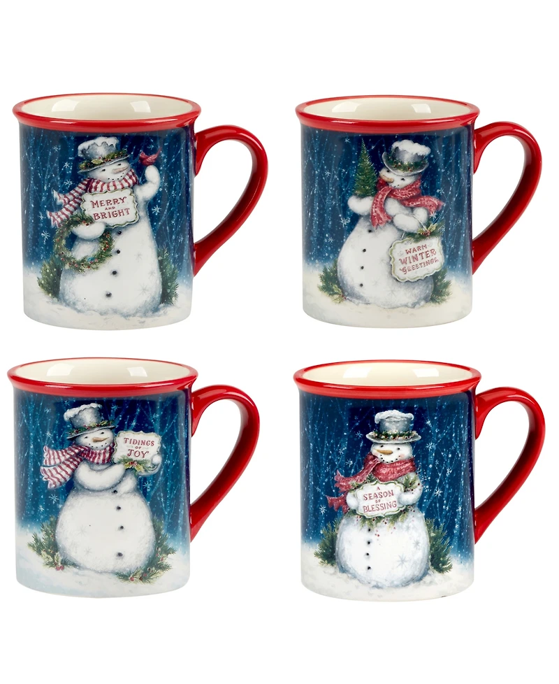 Certified International Snowman Greetings Mugs, Set of 4