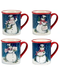 Certified International Snowman Greetings Mugs, Set of 4