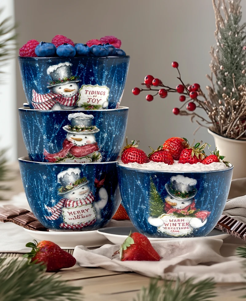 Certified International Snowman Greetings Ice Cream Bowls, Set of 4