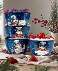 Certified International Snowman Greetings Ice Cream Bowls, Set of 4