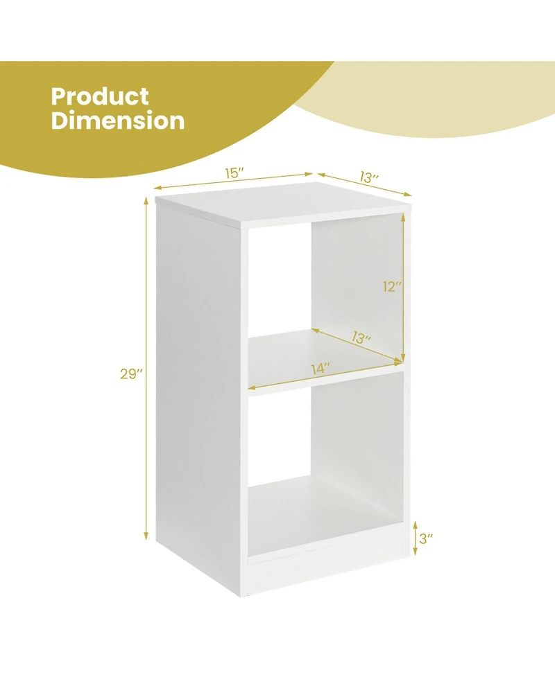 Gymax 2 Pcs Bookshelf 2-Tier Open Wood Display Organizer Set Vinyl Record Cube Storage