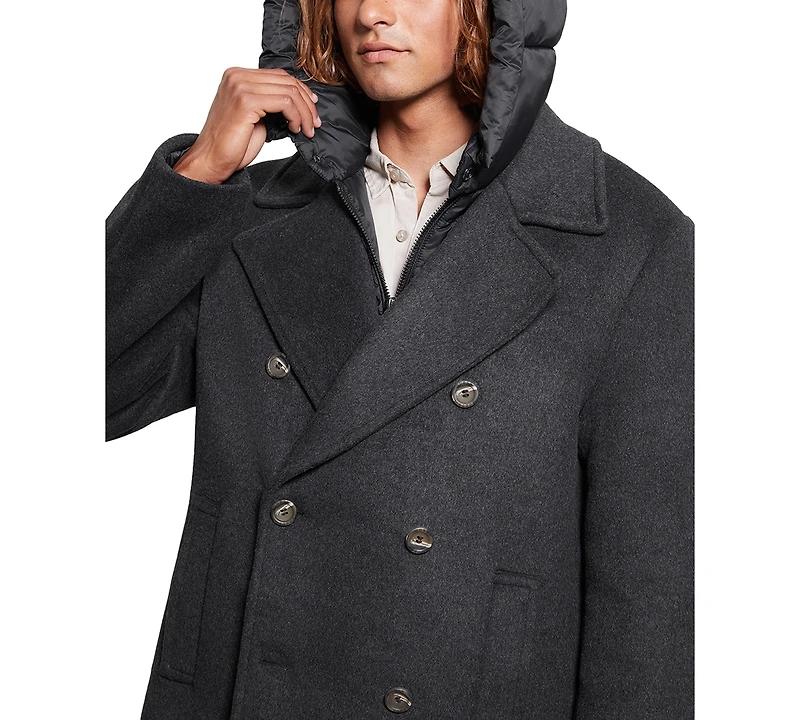 Guess Men's Peacoat with Removable Nylon Hooded Inset