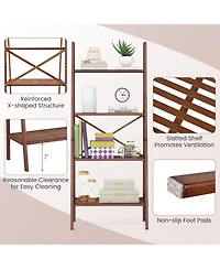 Gymax 4-Tier Bamboo Ladder Bookshelf 58'' Display Shelf Storage Rack Plant Flower Stand