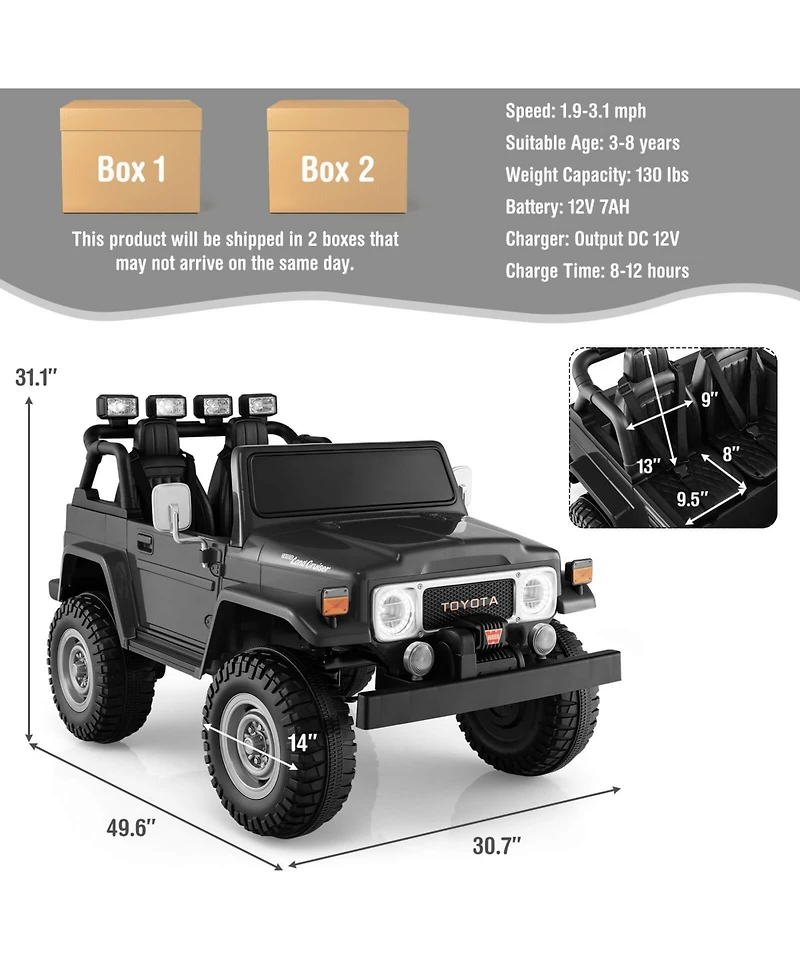 Sugift 12V 2-Seat Licensed Kids Ride On Toyota FJ40 Car with 2.4G Remote Control