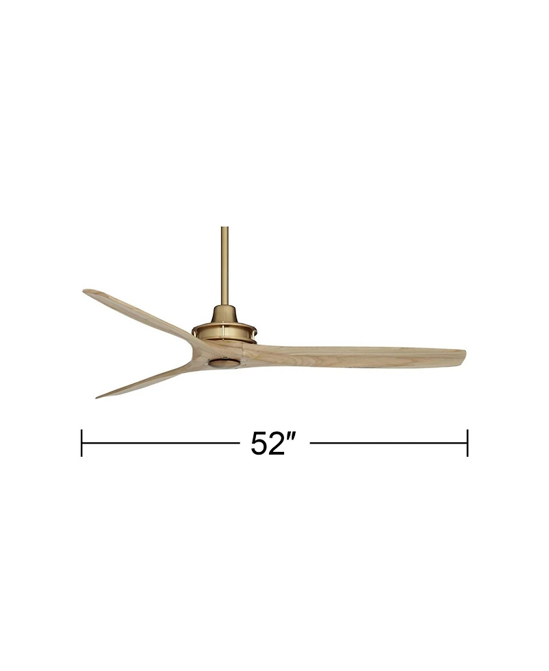 Casa Vieja 52" Windspun Modern Indoor Ceiling Fan 3 Blade Remote Control Soft Brass Finish Natural Wood Blades Bedroom Living Room