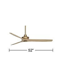 Casa Vieja 52" Windspun Modern Indoor Ceiling Fan 3 Blade Remote Control Soft Brass Finish Natural Wood Blades Bedroom Living Room