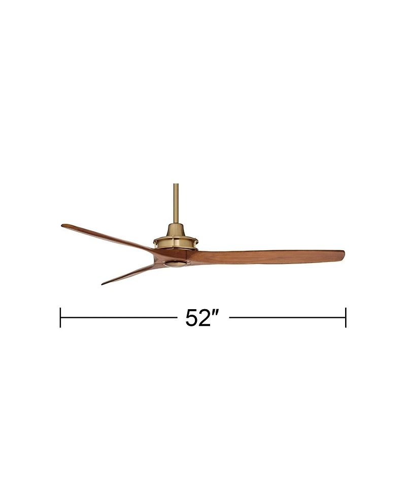 Casa Vieja 52" Windspun Modern Indoor Ceiling Fan 3 Blade Remote Control Brass Finish Motor Walnut Finish Wood Blades Bedroom