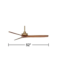 Casa Vieja 52" Windspun Modern Indoor Ceiling Fan 3 Blade Remote Control Brass Finish Motor Walnut Finish Wood Blades Bedroom