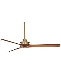 Casa Vieja 52" Windspun Modern Indoor Ceiling Fan 3 Blade Remote Control Brass Finish Motor Walnut Finish Wood Blades Bedroom