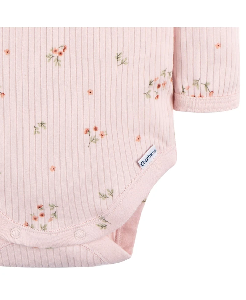 Gerber Baby Girls Henley Long Sleeve Bodysuits, 2-Pack