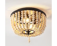 Jonathan Y Allison 10" 2-Light Shabby Chic Farmhouse Wood Beaded/Metal Led Flush Mount, White