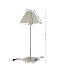 Jonathan Y Ruthen 25" Industrial Style Iron Pyramid Bedside Led Table Lamp with Usb Charging Port, Nickel