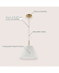 Jonathan Y Alden 14.25" 1-Light Classic French Country Iron Led Pendant with Pleated Shade, Brass Gold/White