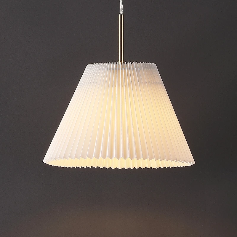 Jonathan Y Alden 14.25" 1-Light Classic French Country Iron Led Pendant with Pleated Shade, Brass Gold/White