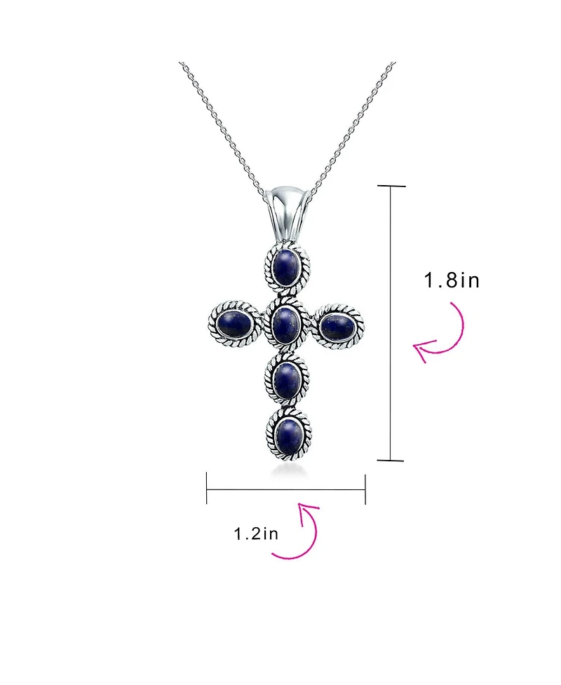Bling Jewelry South Western Style Blue Natural Lapis Lazuli Rope Bezel Set Cross Pendant Sterling Silver Necklace 18 Chain 1.5