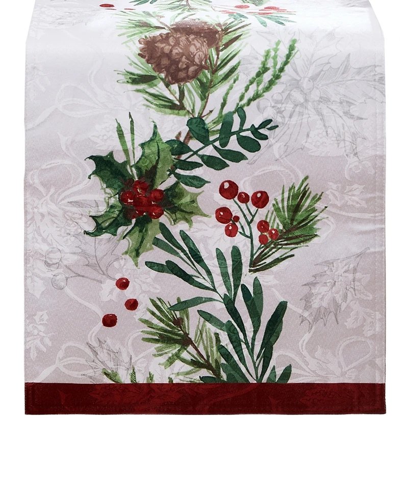 Elrene Holly Berry Flourish Holiday Fabric Table Runner, 70"x 14"