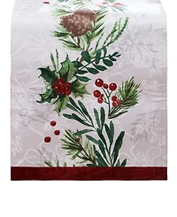 Elrene Holly Berry Flourish Holiday Fabric Table Runner, 70"x 14"
