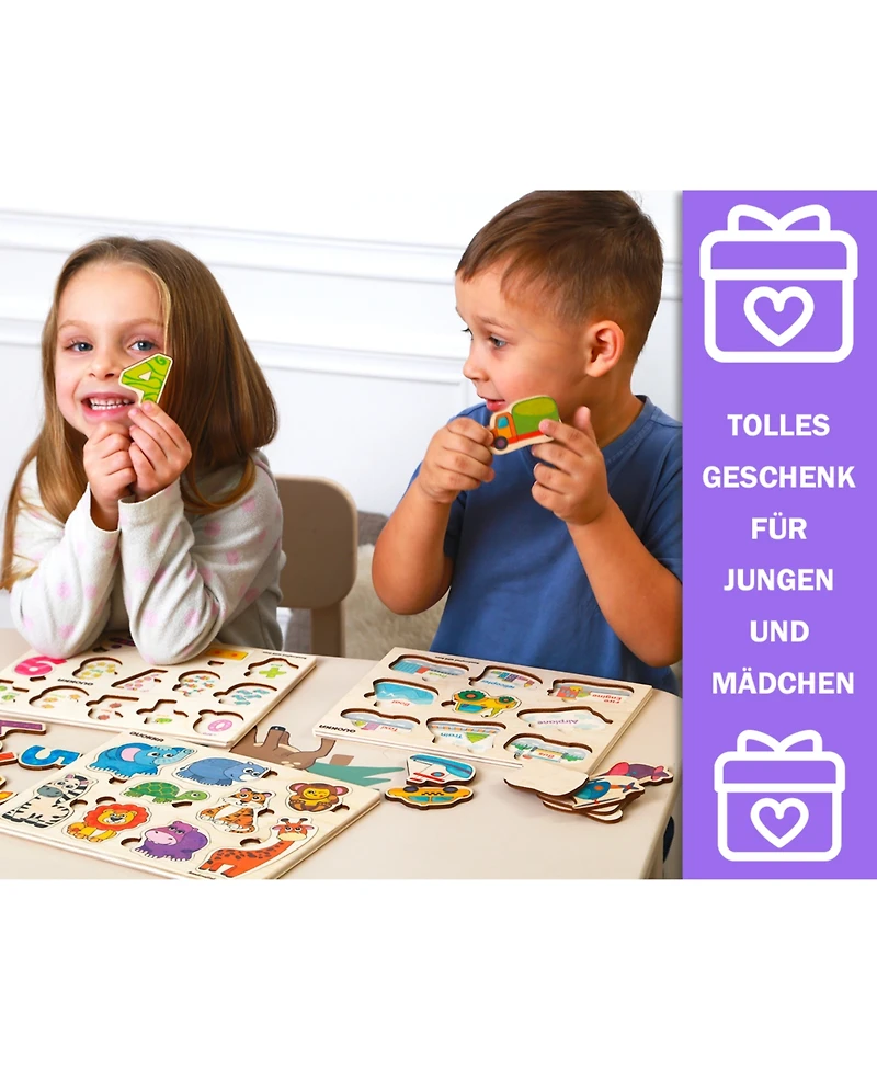 Quokka Learning Travel Toddler Wooden Puzzles Ages 2-4 Animals Shapes
