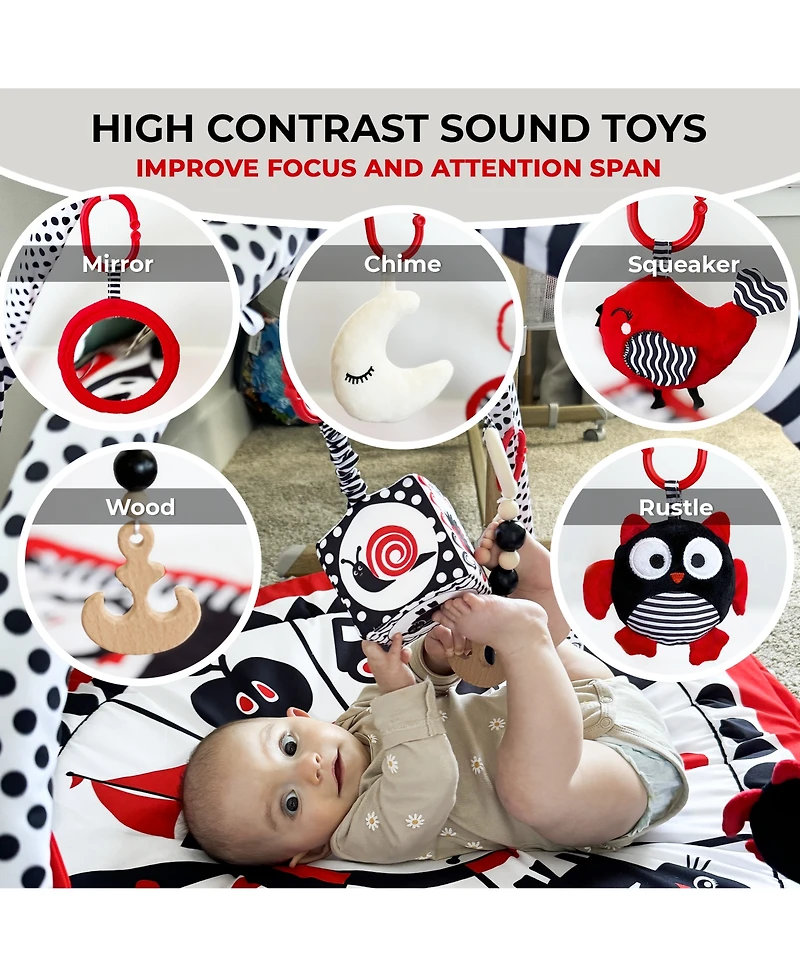 Quokka High Contrast Padded Baby Mat for Floor Tummy Time with 6 Toys